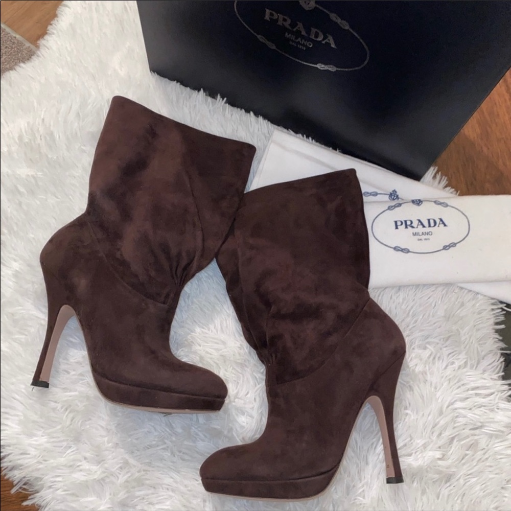 PRADA Chocolate mid calf boots